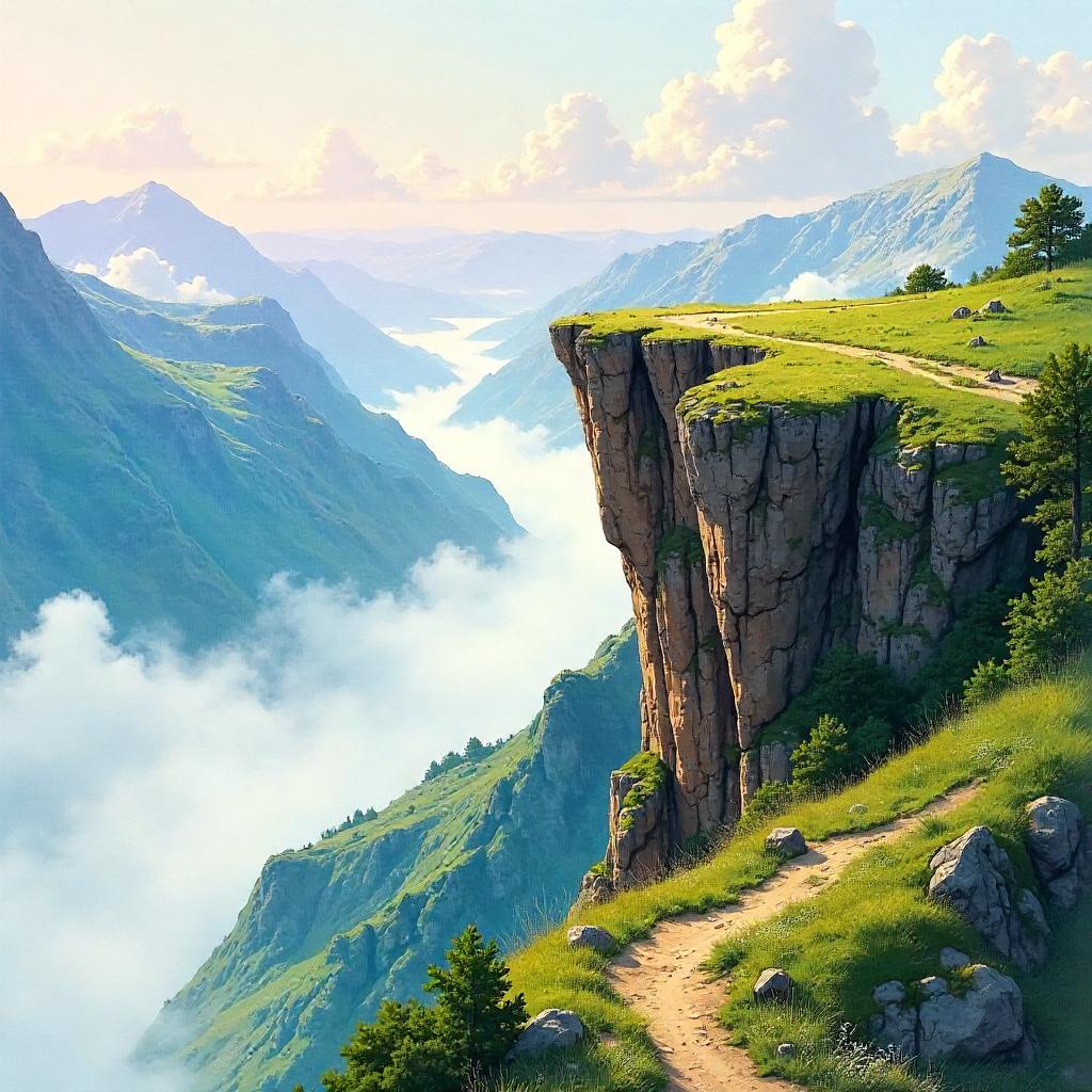 Watercolor Plateau: Open-World Game Vista