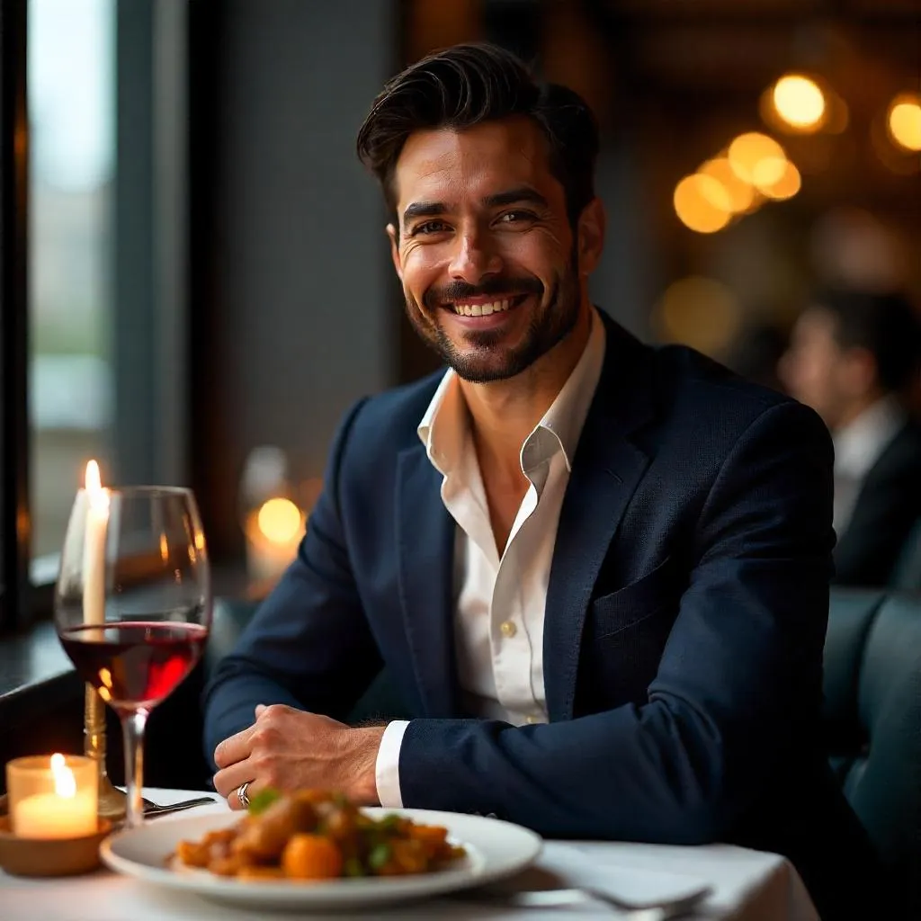 Chic Photorealistic Latino Man in a Restaurant