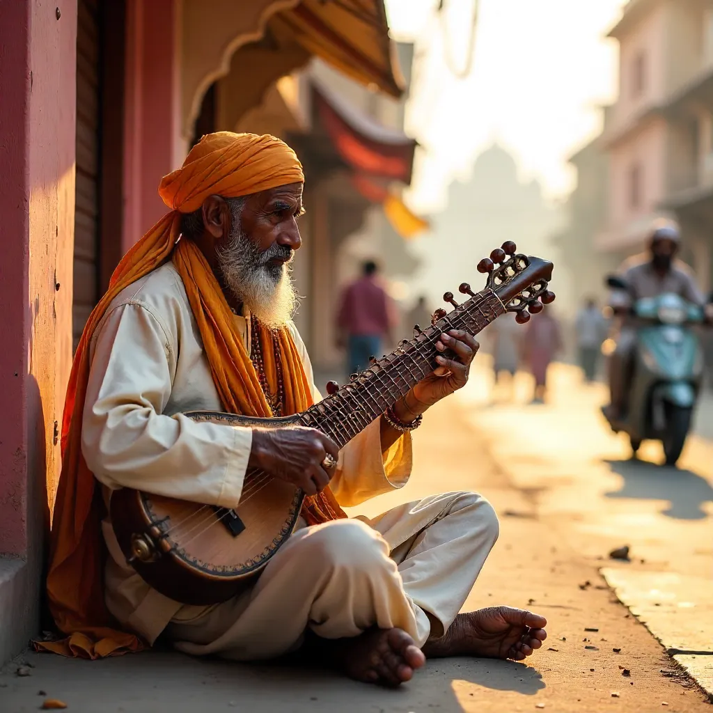 Sarangi in Jaipur: Elderly Musician on Pink City Street