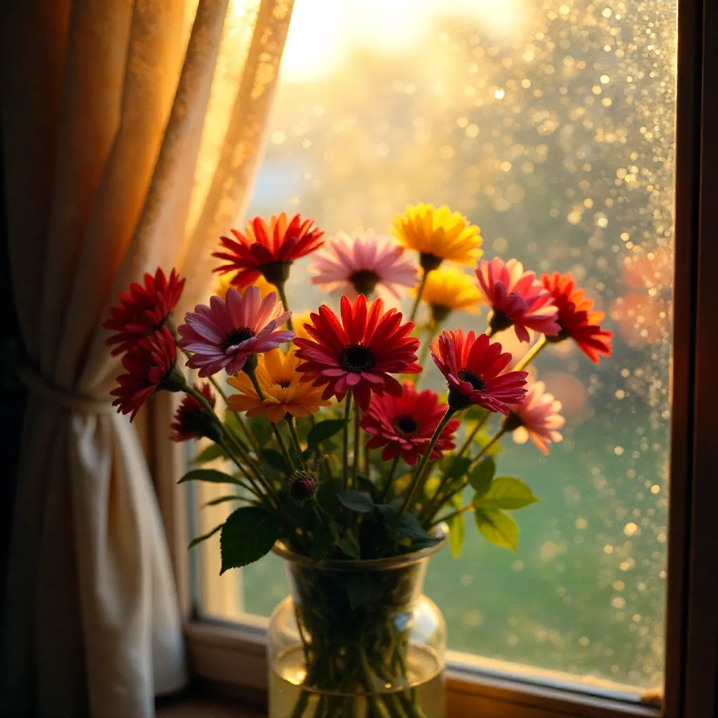 Nostalgic Bloom Through a Fogged Window