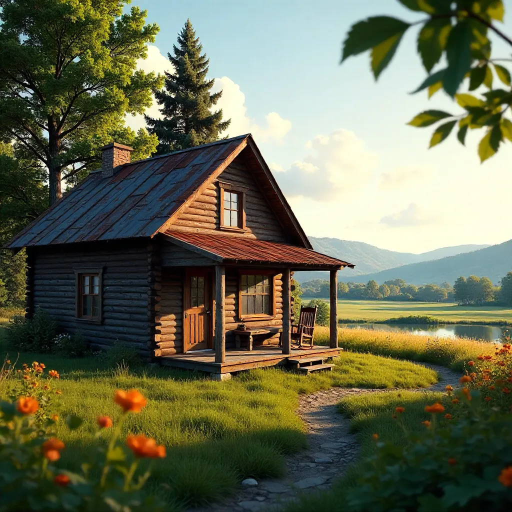 Charming Rustic Cabin in a Serene Tree-Lined Landscape