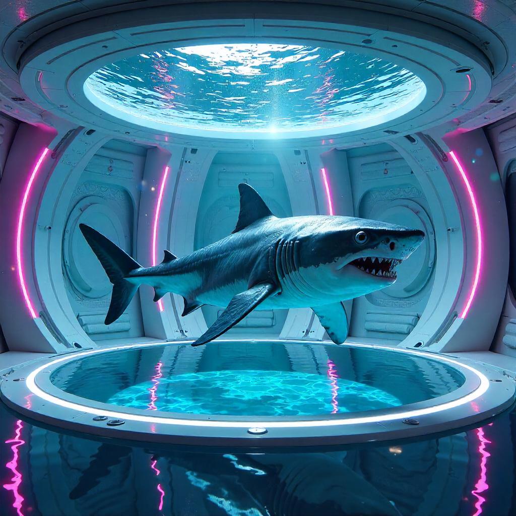 Shark 3D Render in a Sci-Fi Holodeck