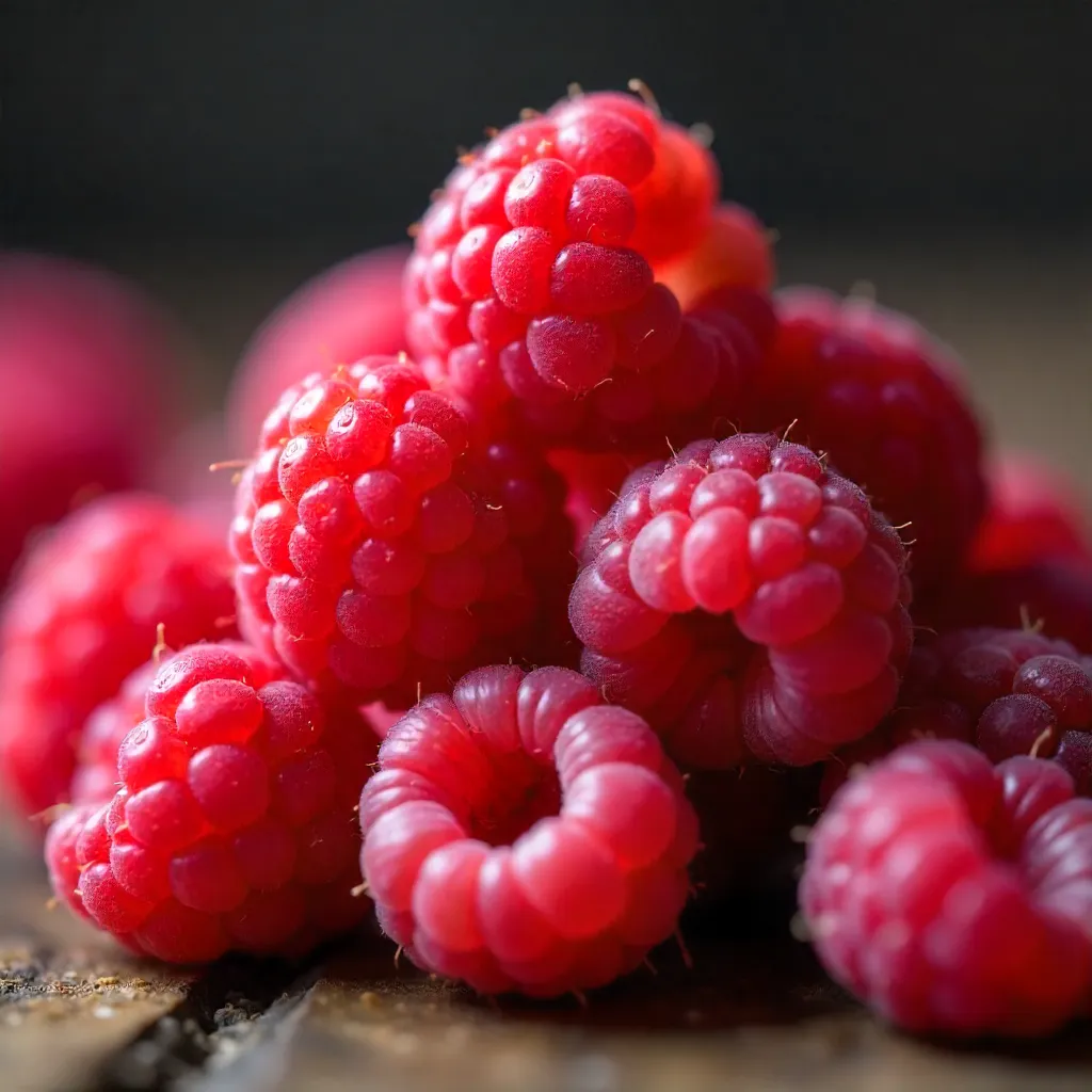 Macro close-up: vibrant ripe raspberries