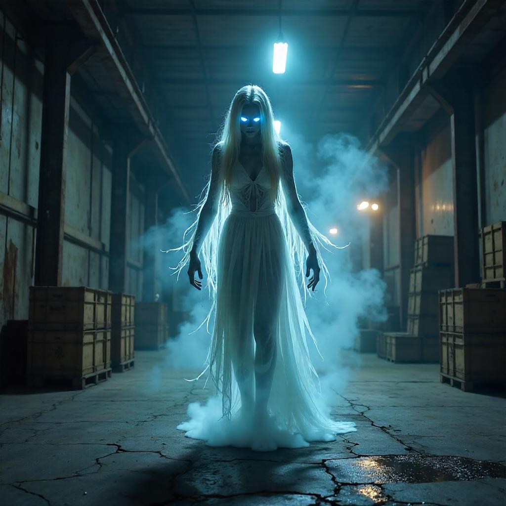 Photorealistic Banshee Haunting a Warehouse
