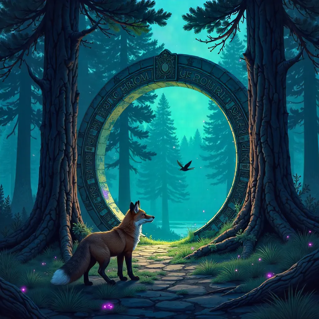 Anime Portal in a Pine Forest