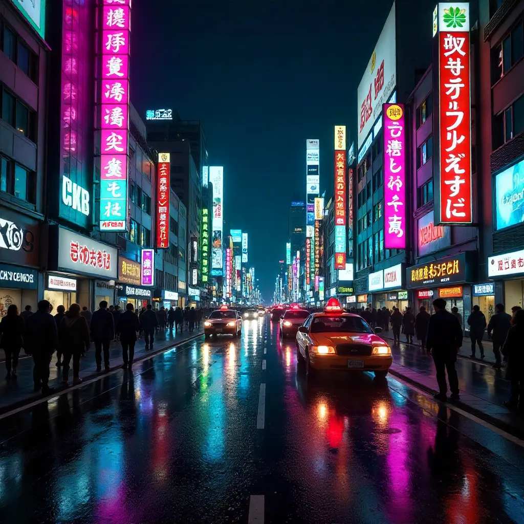 Vibrant Tokyo Street: Neon Signs in Motion Blur