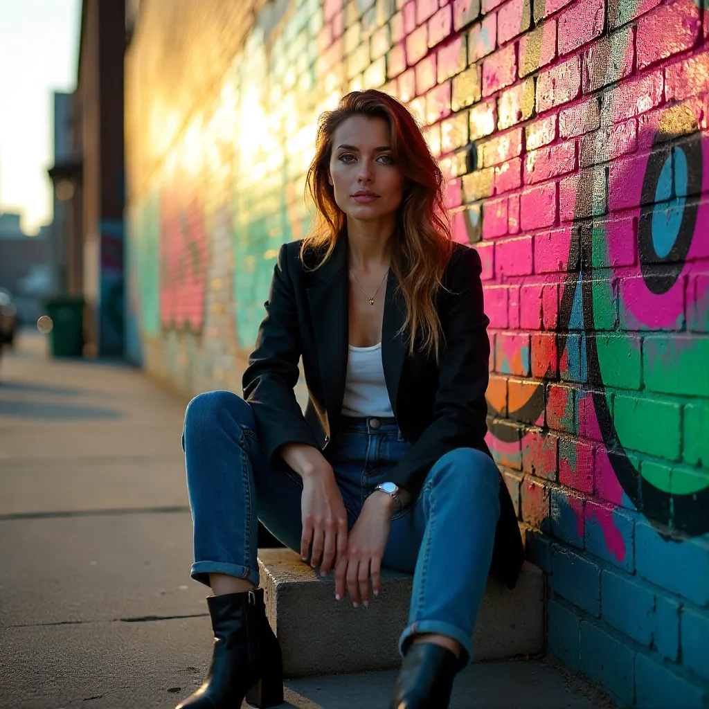 Confident Woman on Graffiti Steps