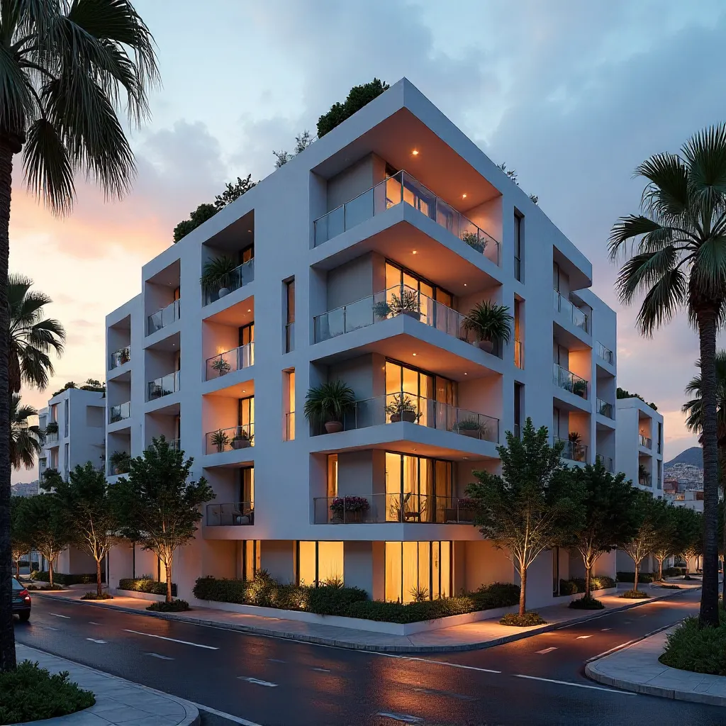 Dusk in Valencia: Modern Balconies Alight