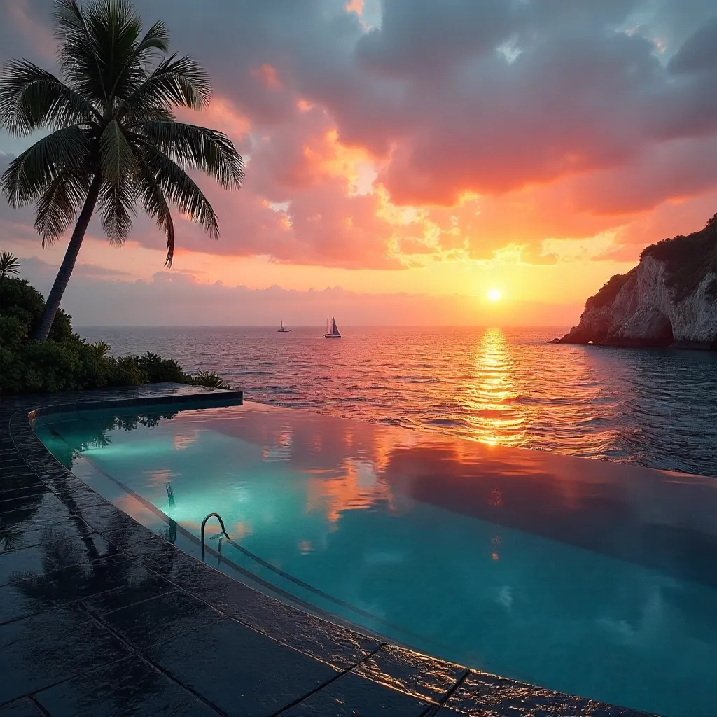 Infinity-Edge Coastal Pool at Sunset
