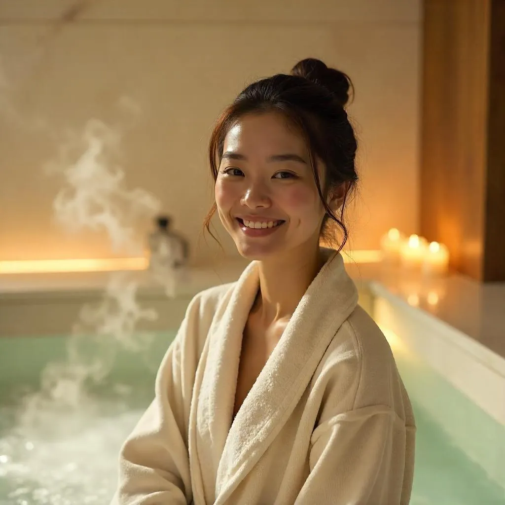 Cheerful Asian Woman in a Photorealistic Spa