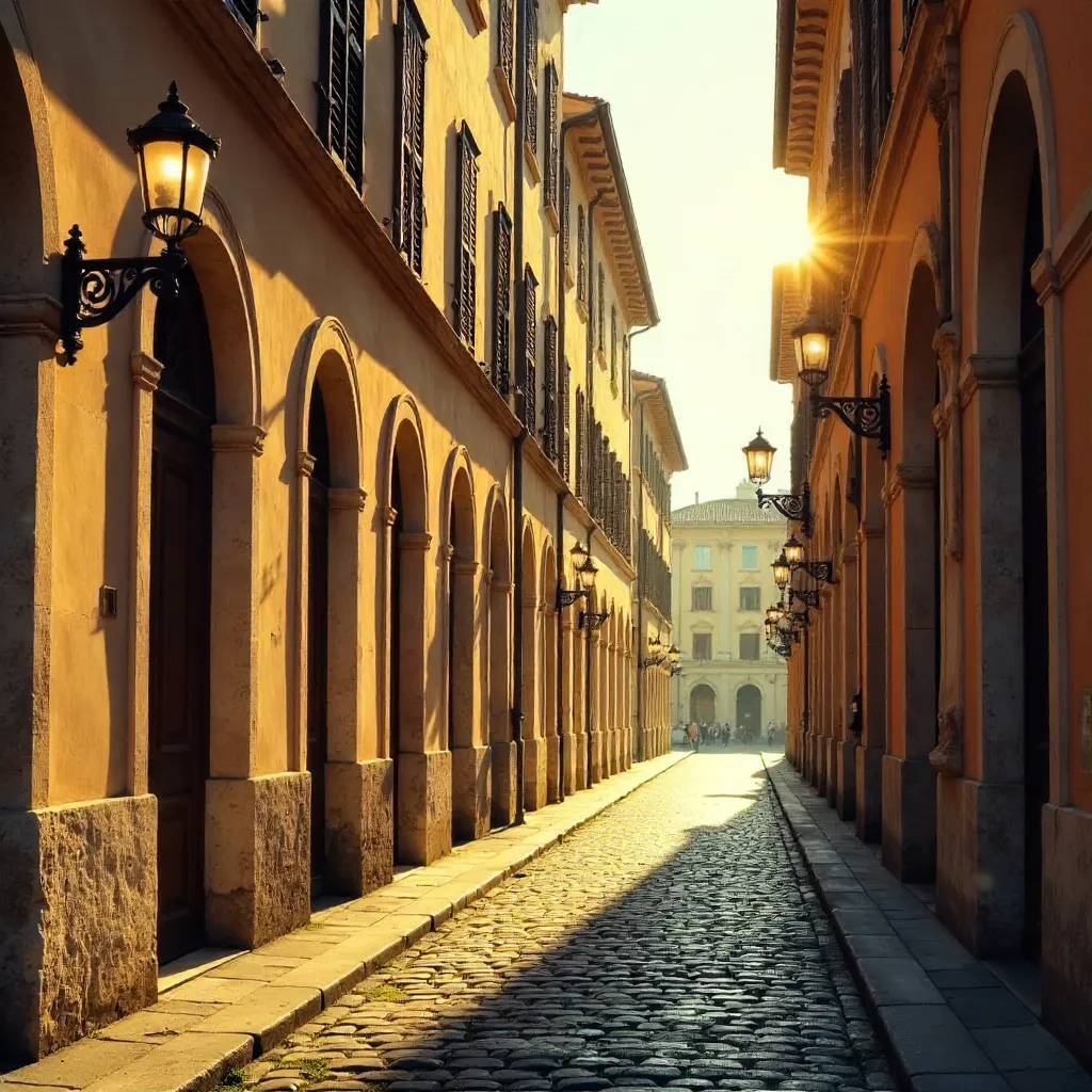 Golden Hour on a Roman Street: Warm Architecture & Lamps