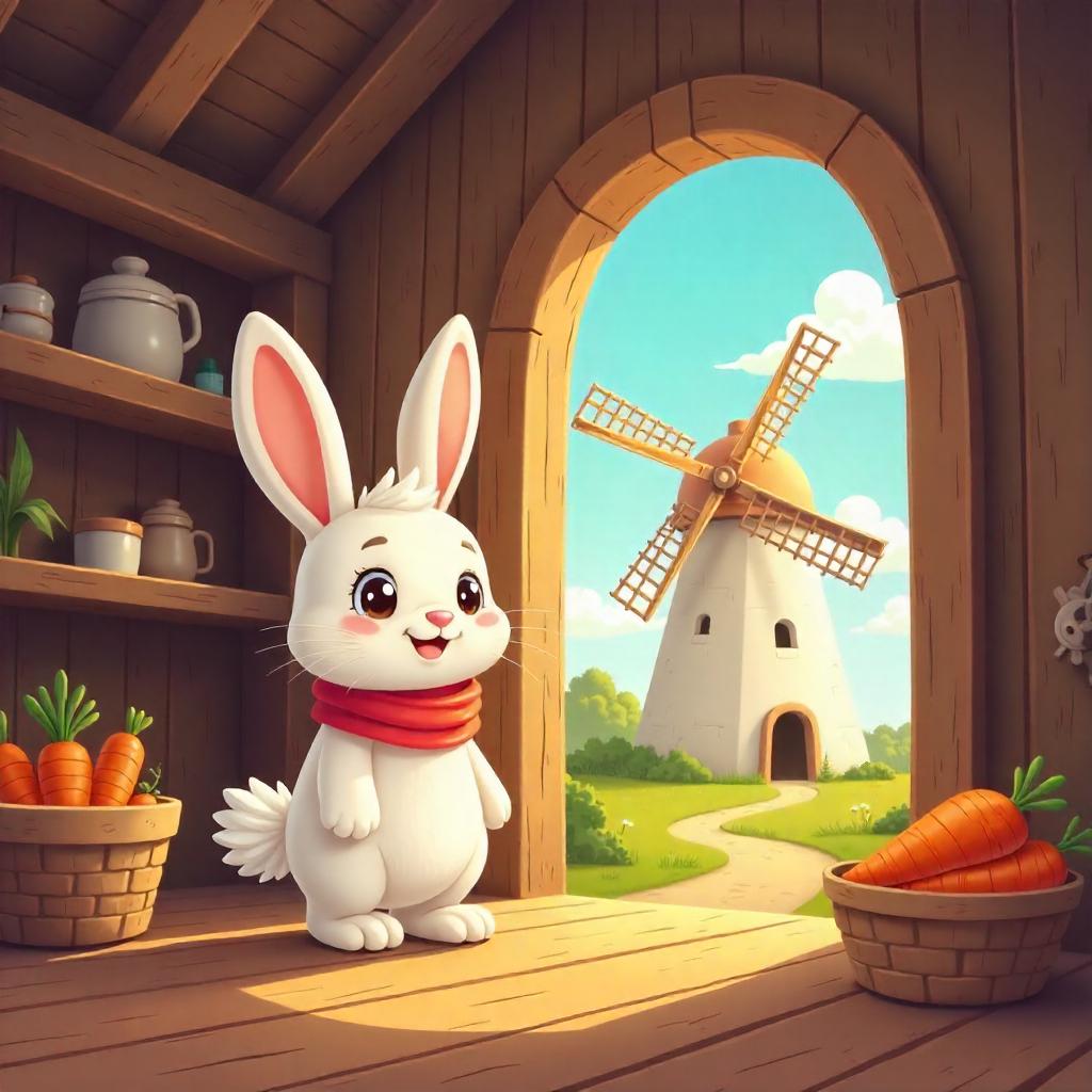 Cartoon Rabbit Inside a Windmill