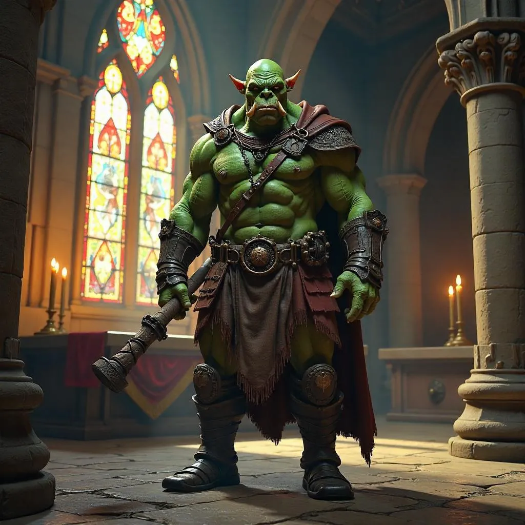3D Rendered Orc in a Sacred Chapel