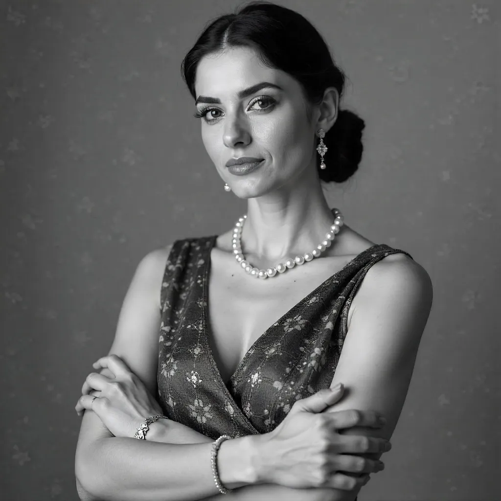 Monochrome Portrait: Arms Crossed in Elegant Jewelry