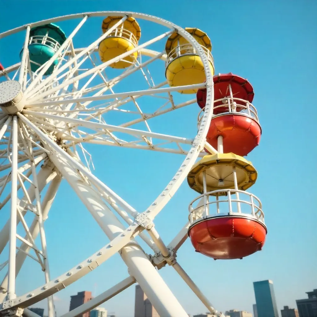 Close-Up Ferris Wheel Cabins Above Urban Leisure