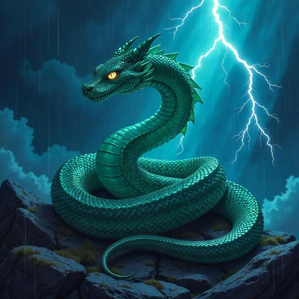 Stormlit Anime Snake Amid Thunderstorm