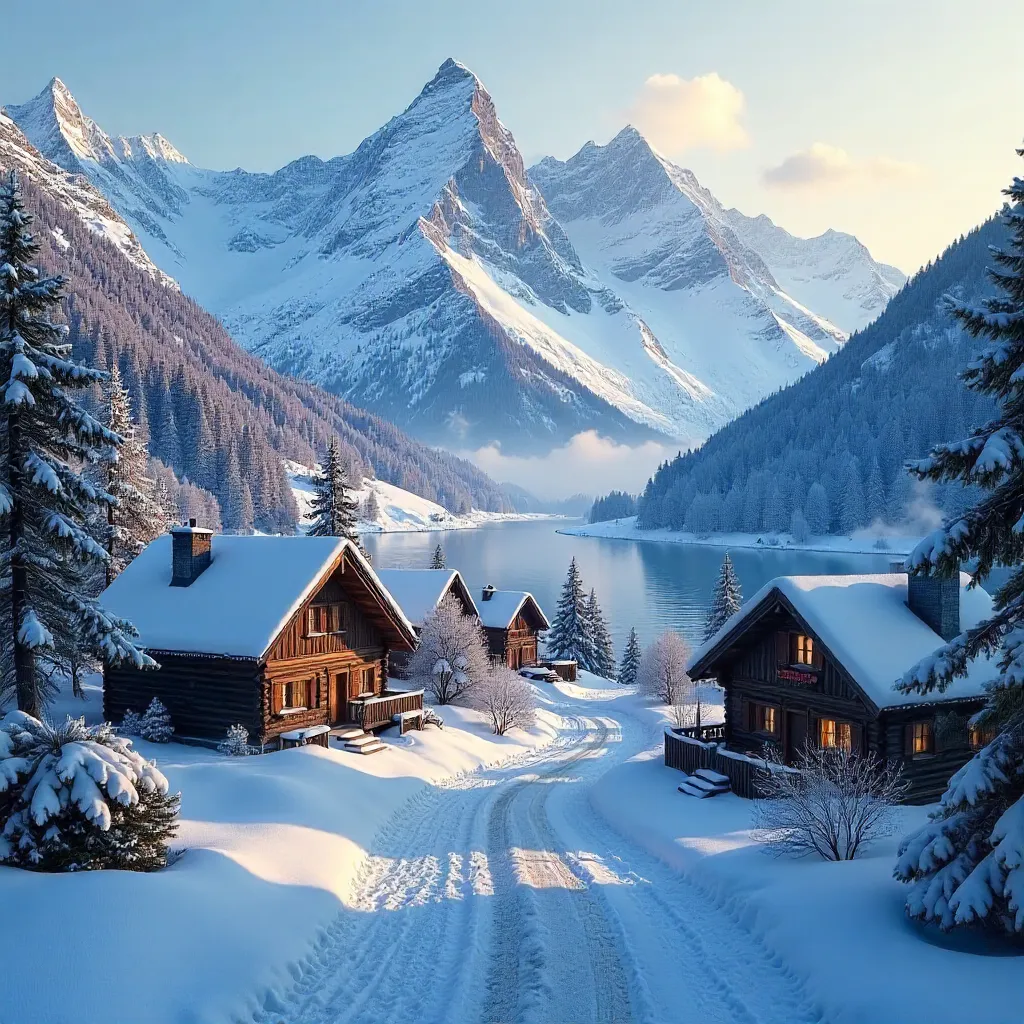 Winter Dream: Snowy Village in Majestic Alpine Valleys