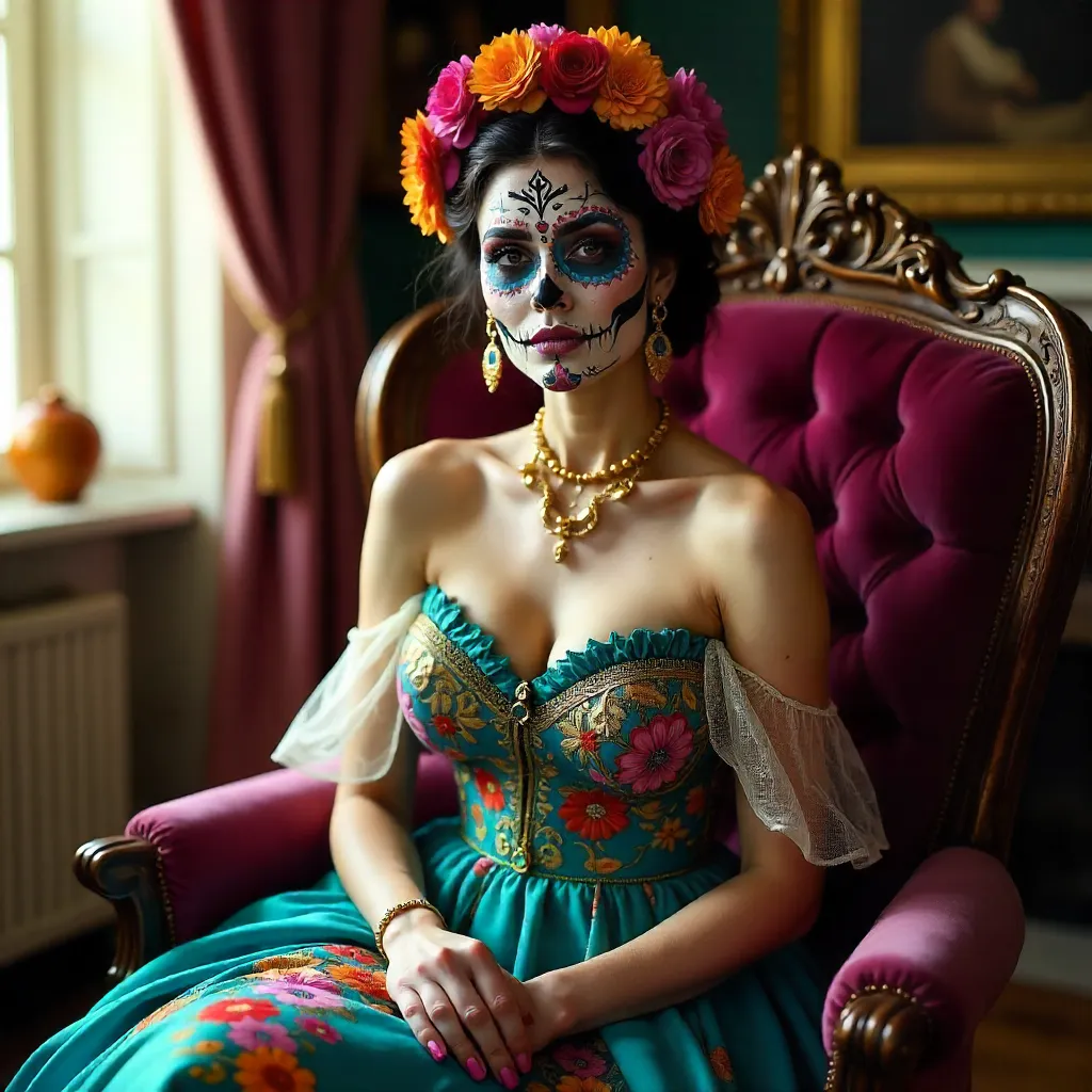 Elegant Day of the Dead Portrait Indoors