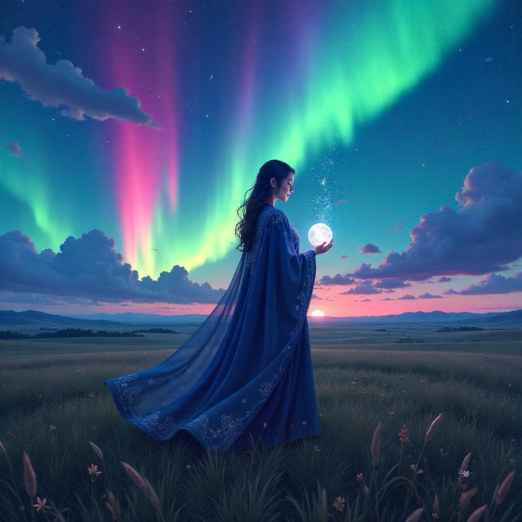 Aurora Oracle in Shimmering Fields - Anime Style