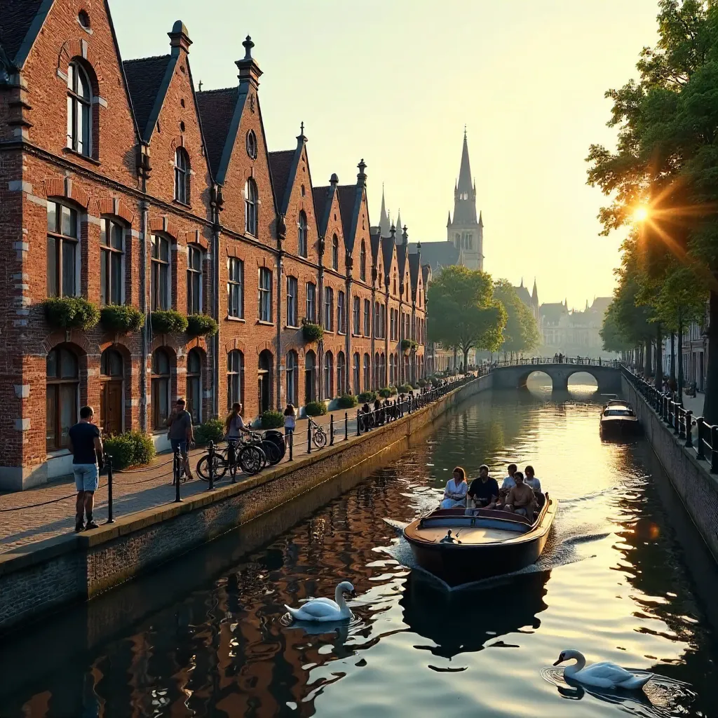 Bruges Canal: Tour Boats beneath Medieval Gables