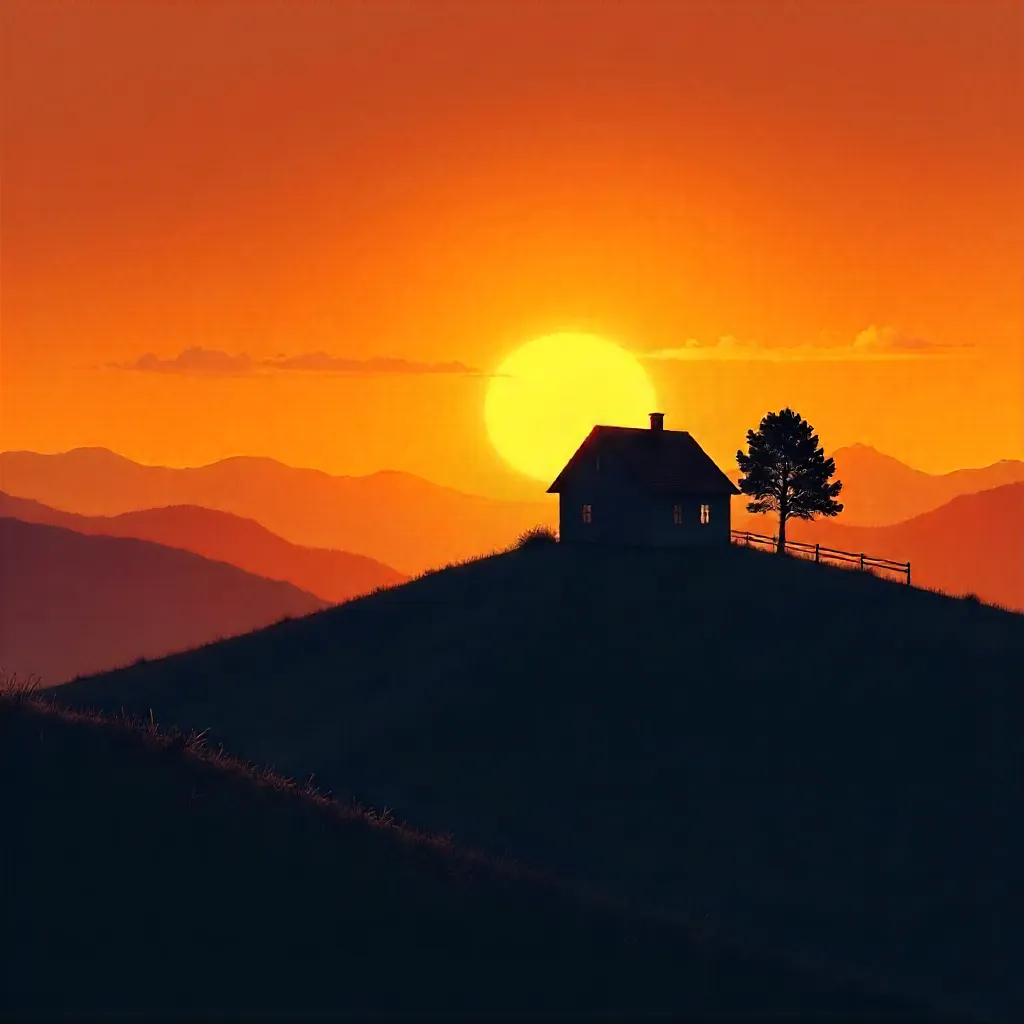 Silhouette on a Hill at Sunset