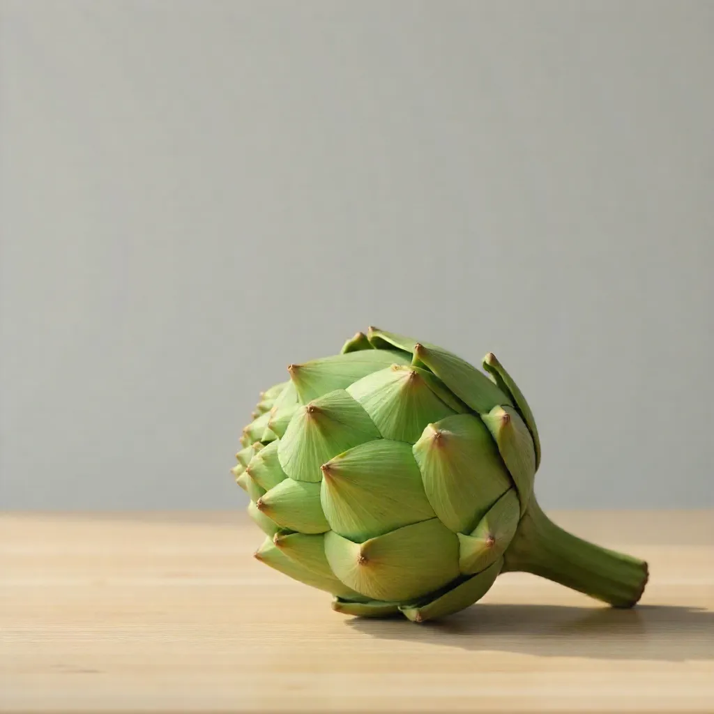 Minimalist Artichoke on a Wooden Table