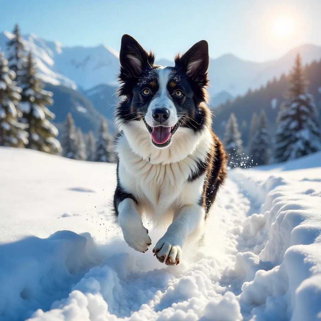 Joyful Border Collie in a Snowy Winter Scene