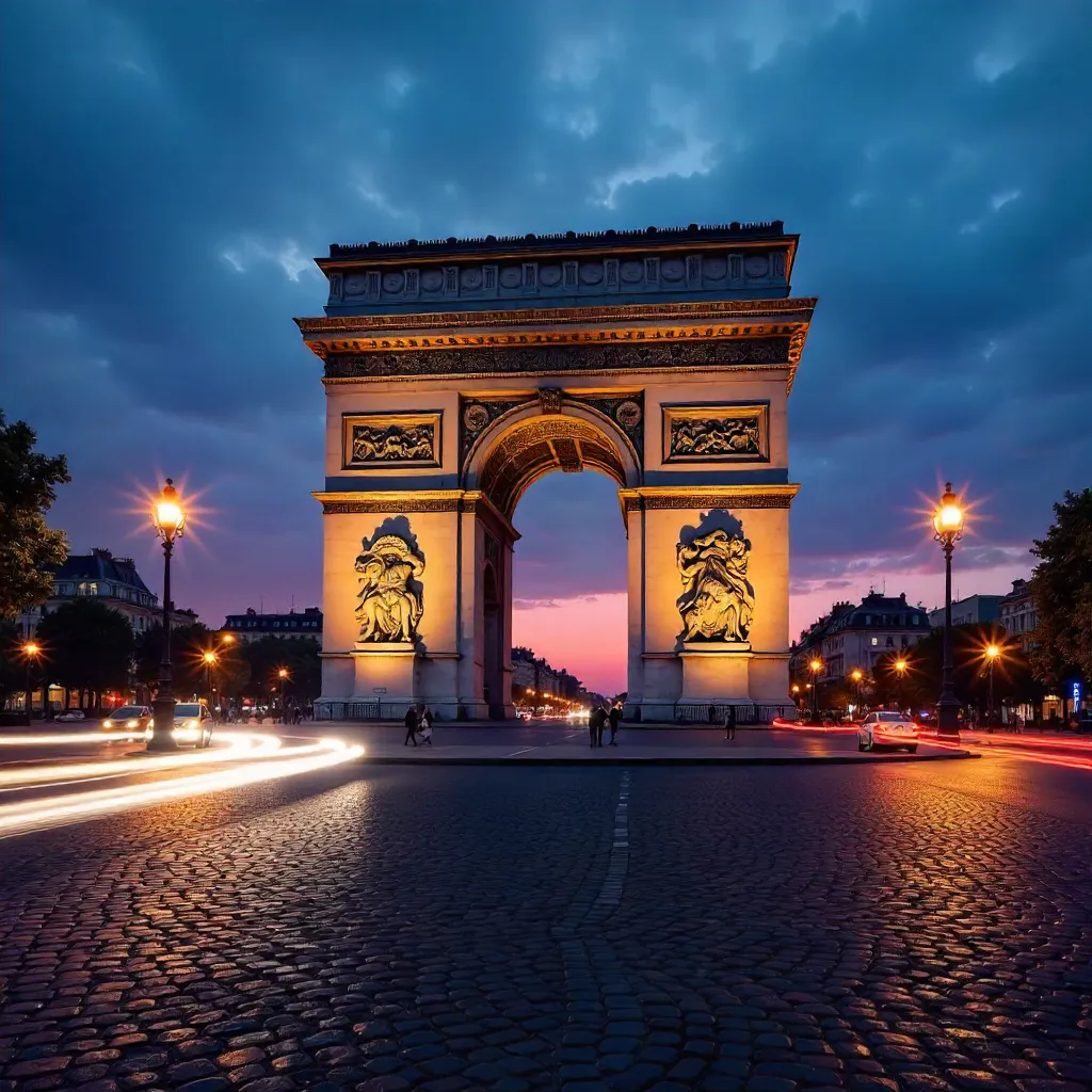 Twilight Arc de Triomphe with Flowing Car Lights