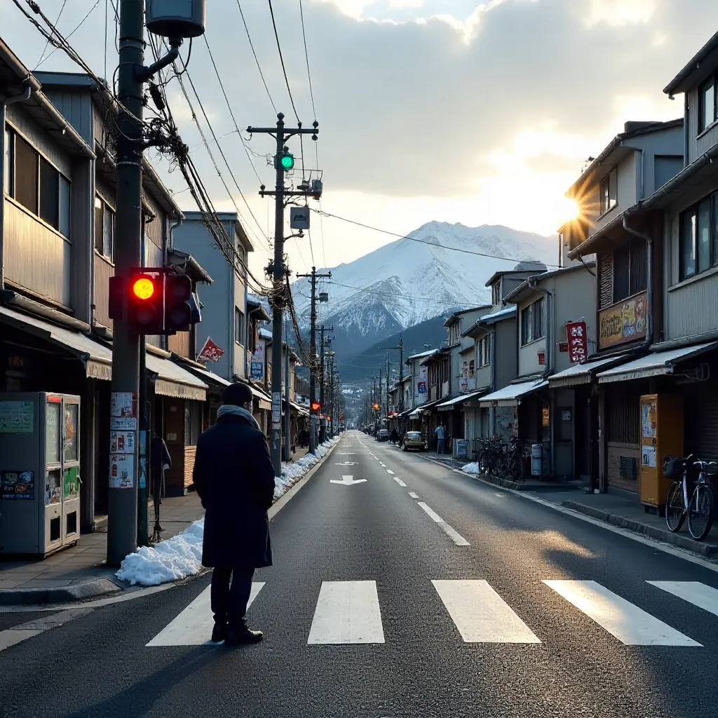 Nagano City Street Crossing at the Traffic Light