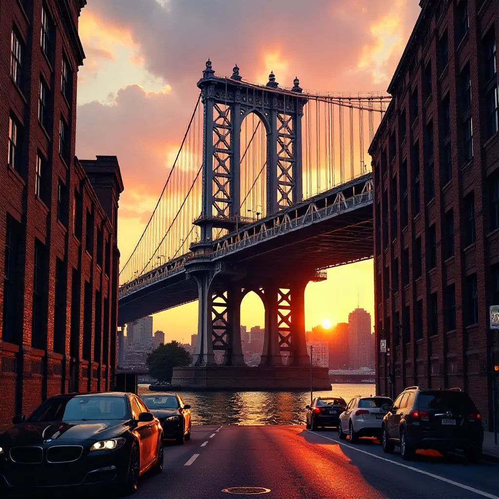 Sunset Bridge View: Manhattan Bridge from Brooklyn