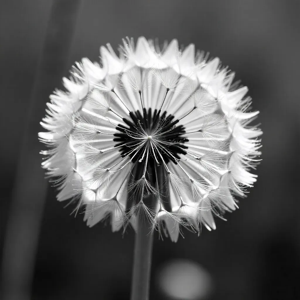 Monochrome Dandelion: Delicate Macro Textures