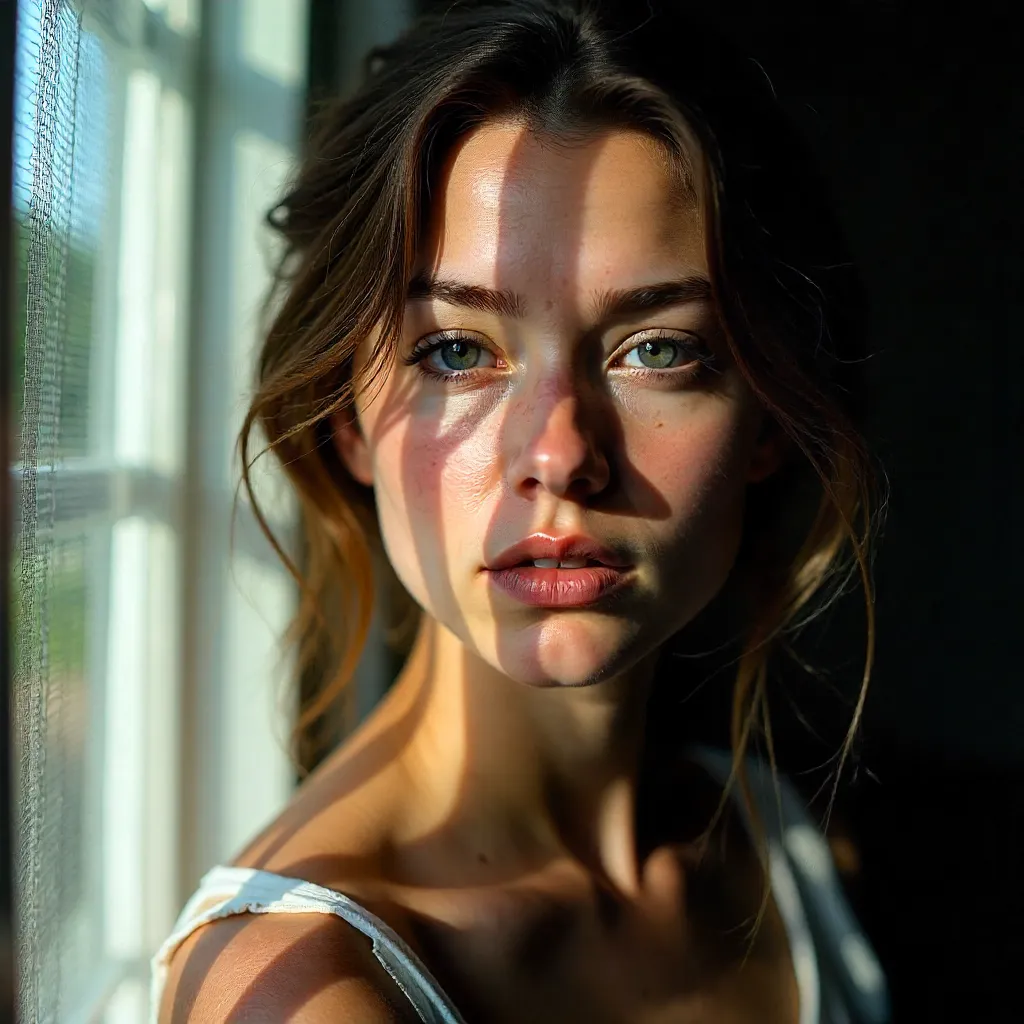 Lace of Light: Netting Shadow Portrait of a Young Woman