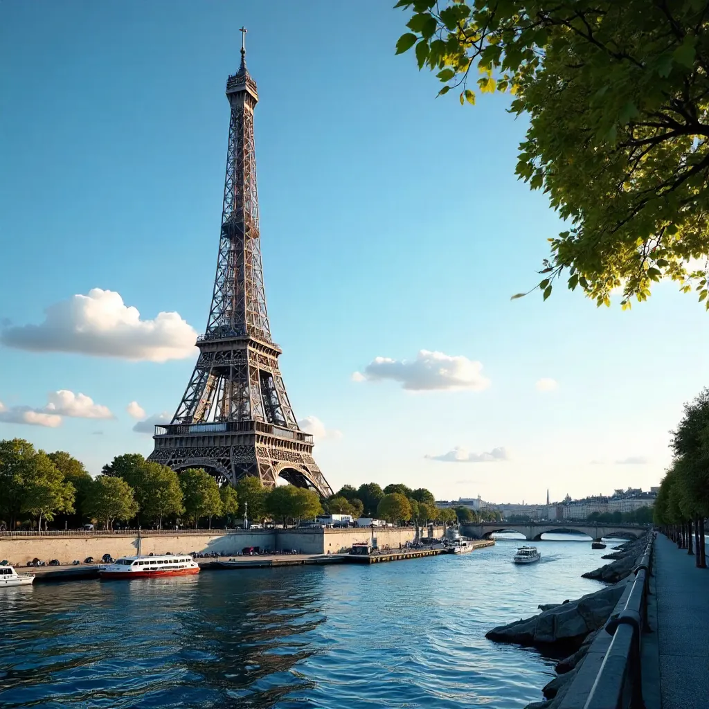 Blue Skies over the Seine: Eiffel Tower Vista