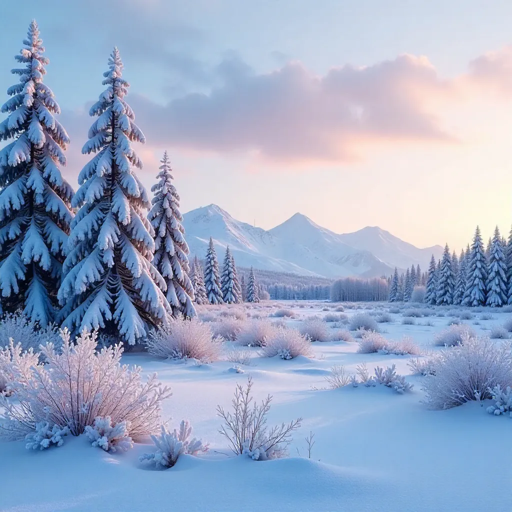 Serene Anchorage Winter Scene: Snowy Trees and Frost