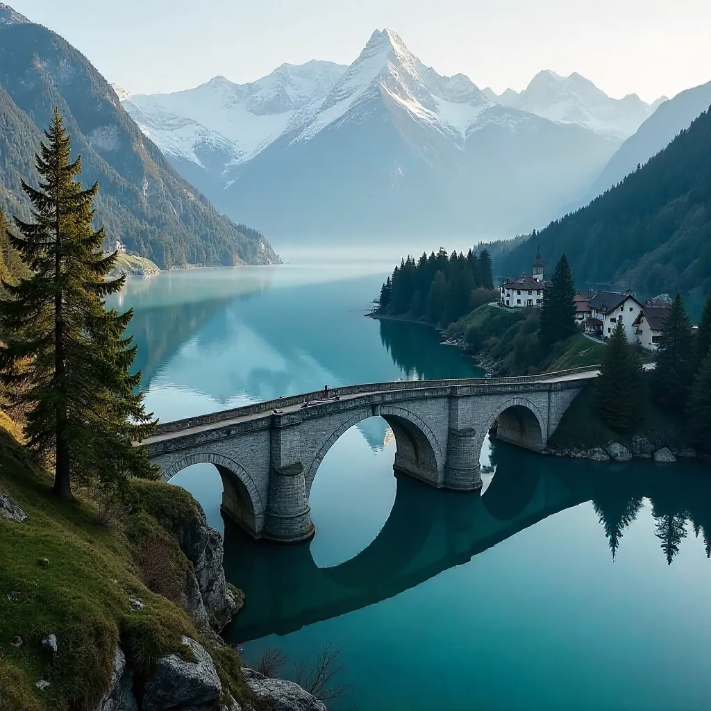 Aerial Bridge Over Bavarian Alpine Lake