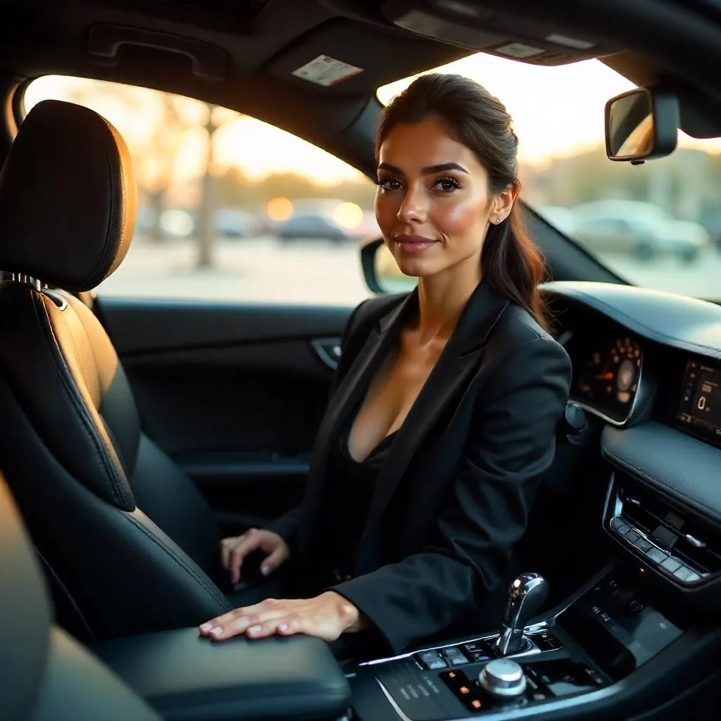 Confident Latina in a Modern Car (Photorealistic)