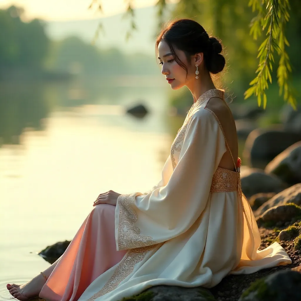 Riverside Grace in Traditional Attire