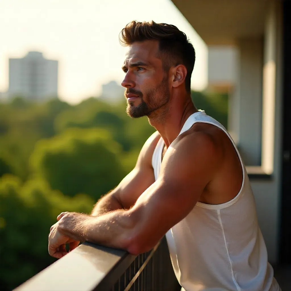 Relaxed Man on a Sunny Balcony