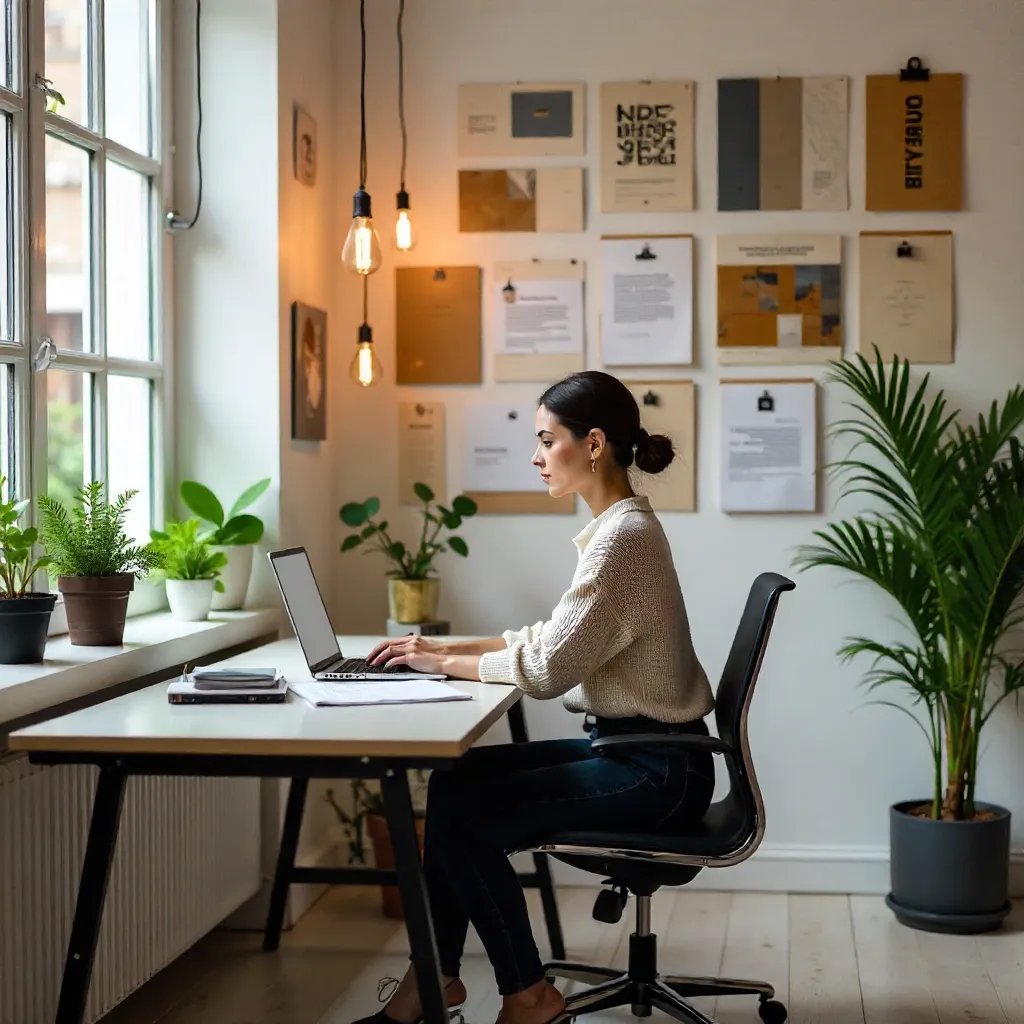 Woman at a Desk in a Modern Creative Office