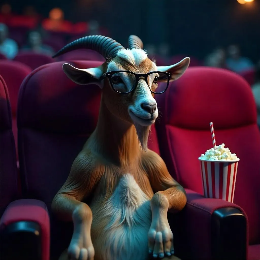 Photorealistic Goat in a Movie Theater