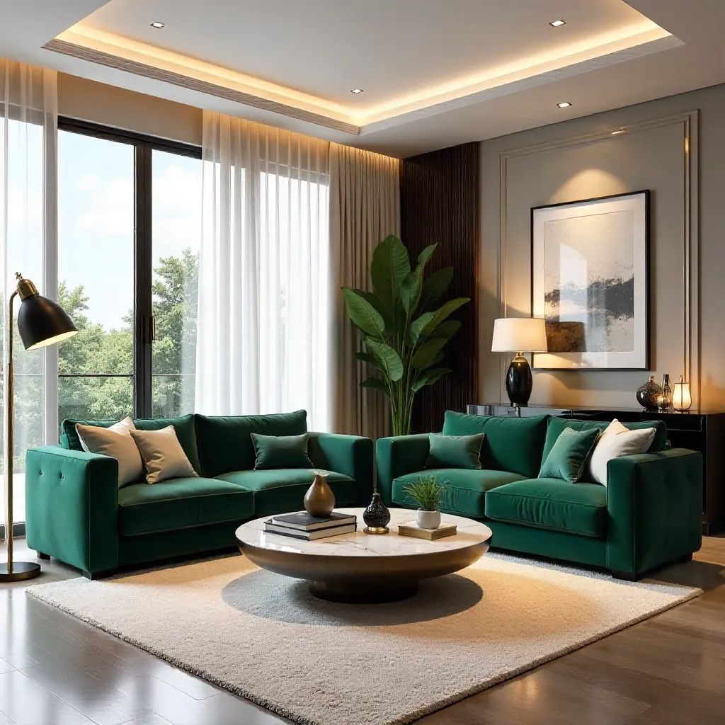 Luxurious Contemporary Living Room with Plush Velvet Seating