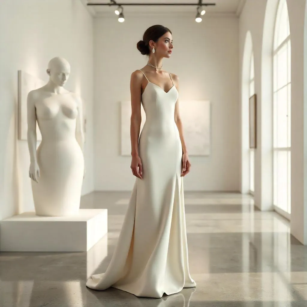 Elegant White Woman in a Modern Art Gallery - 3D Render