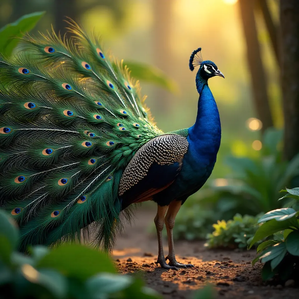 Prismatic Indian Peacock with Fully Fanned Tail