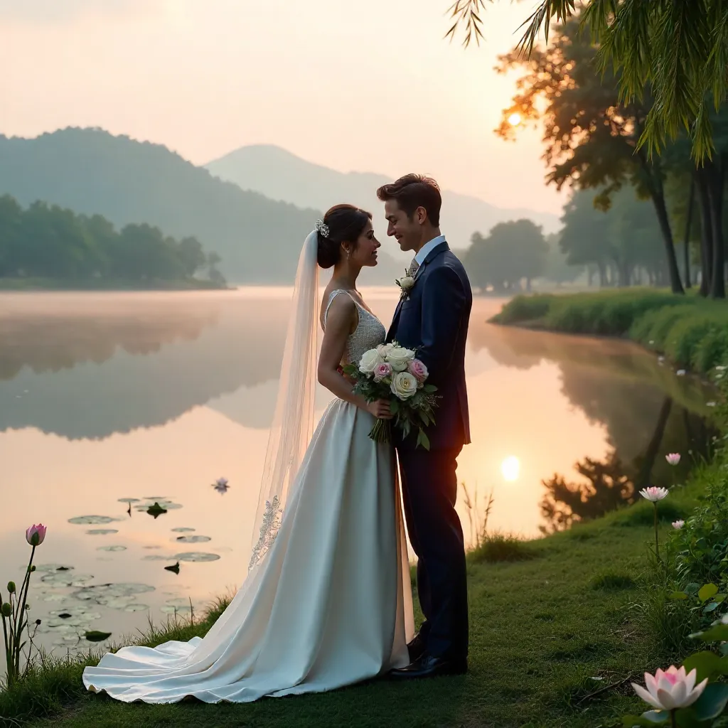 Romantic Lakeside Embrace in Dong Nai, Vietnam