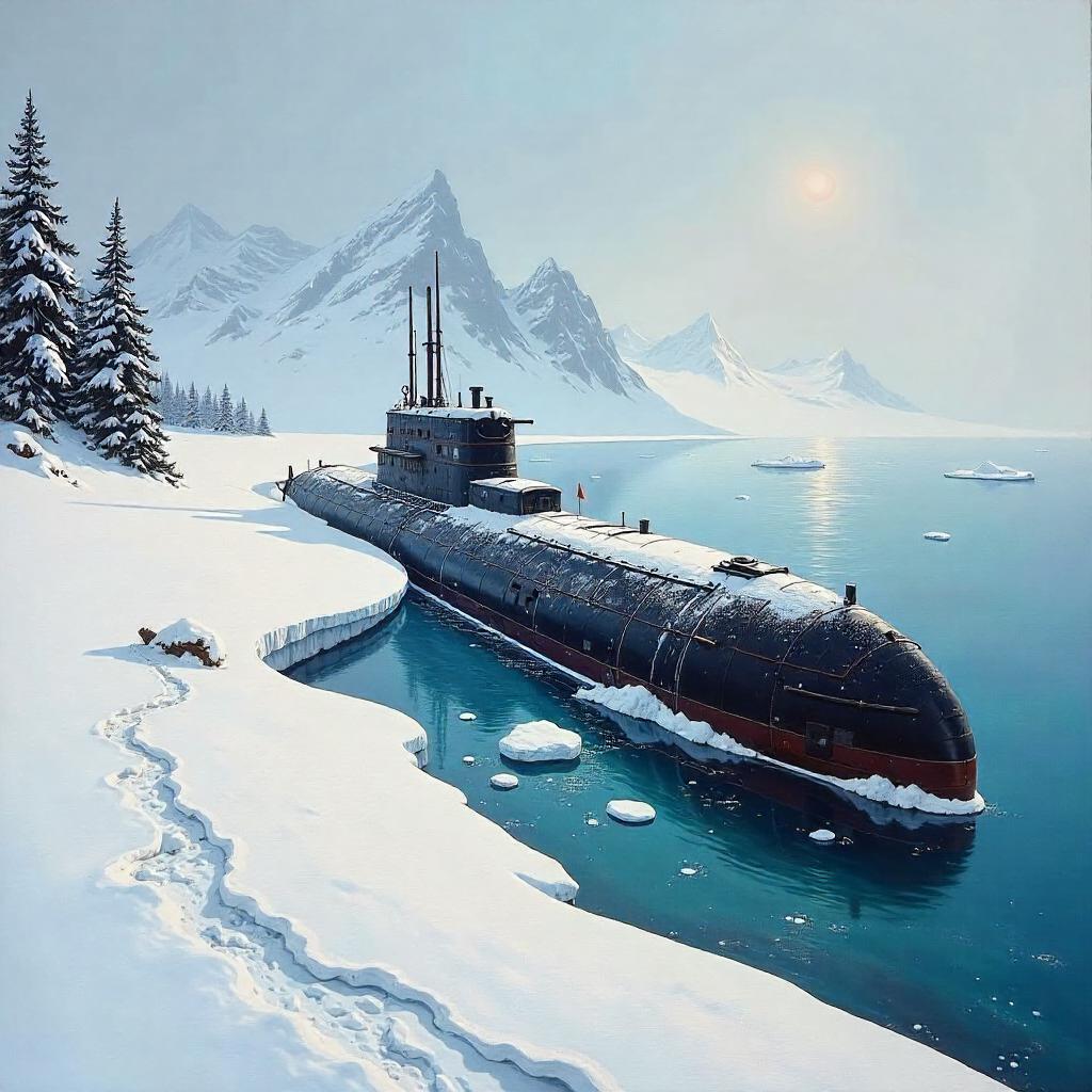 Submarine in Snow: An Oil Painting Landscape