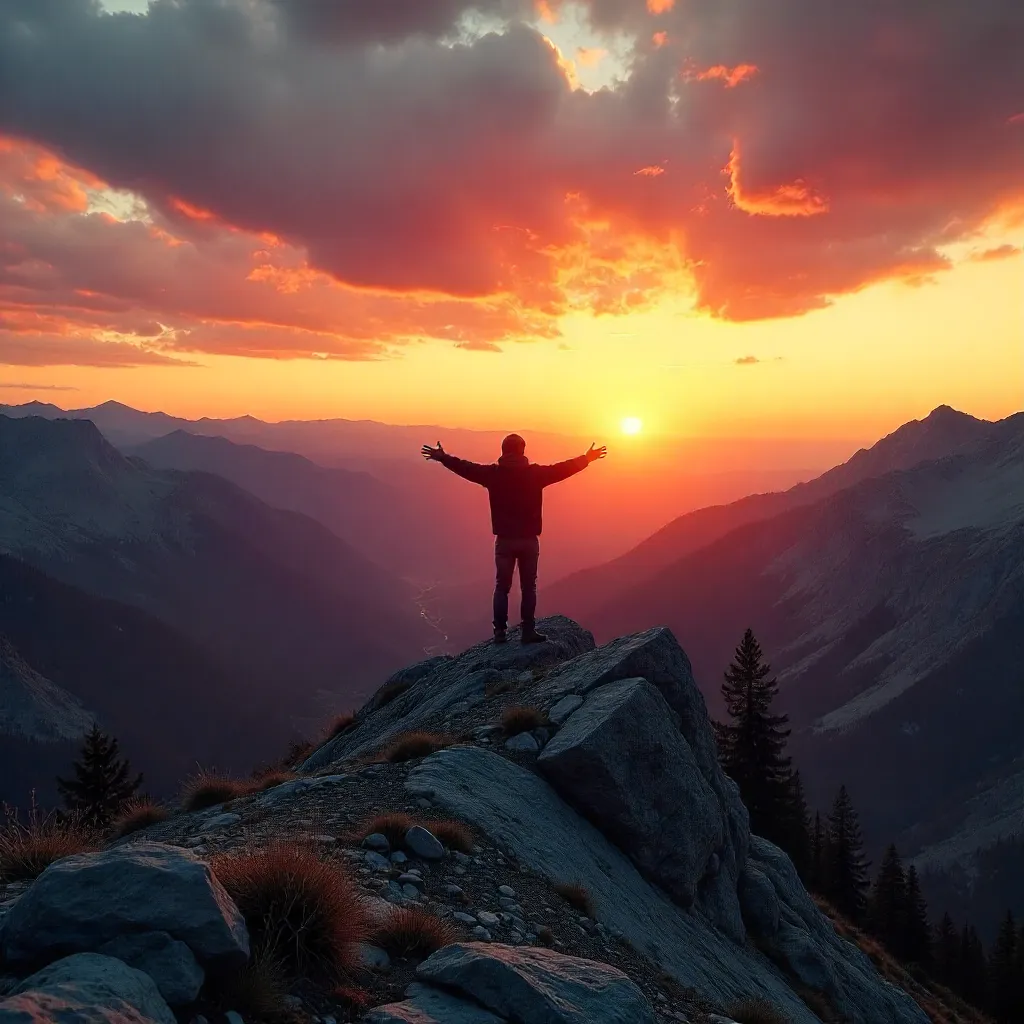 Silhouette on a California Peak at Sunset