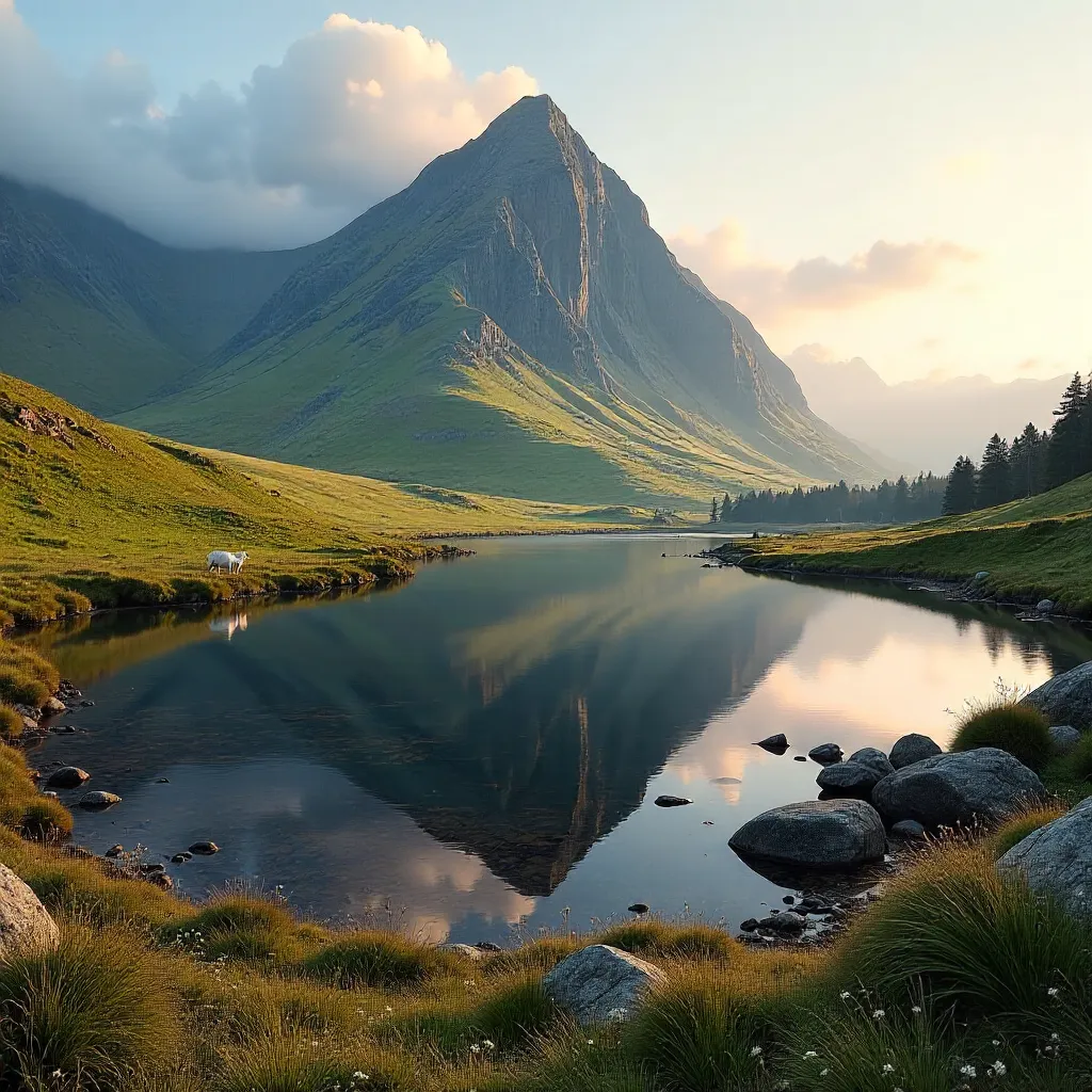 Snowdonia Mountain and Lake at Dawn