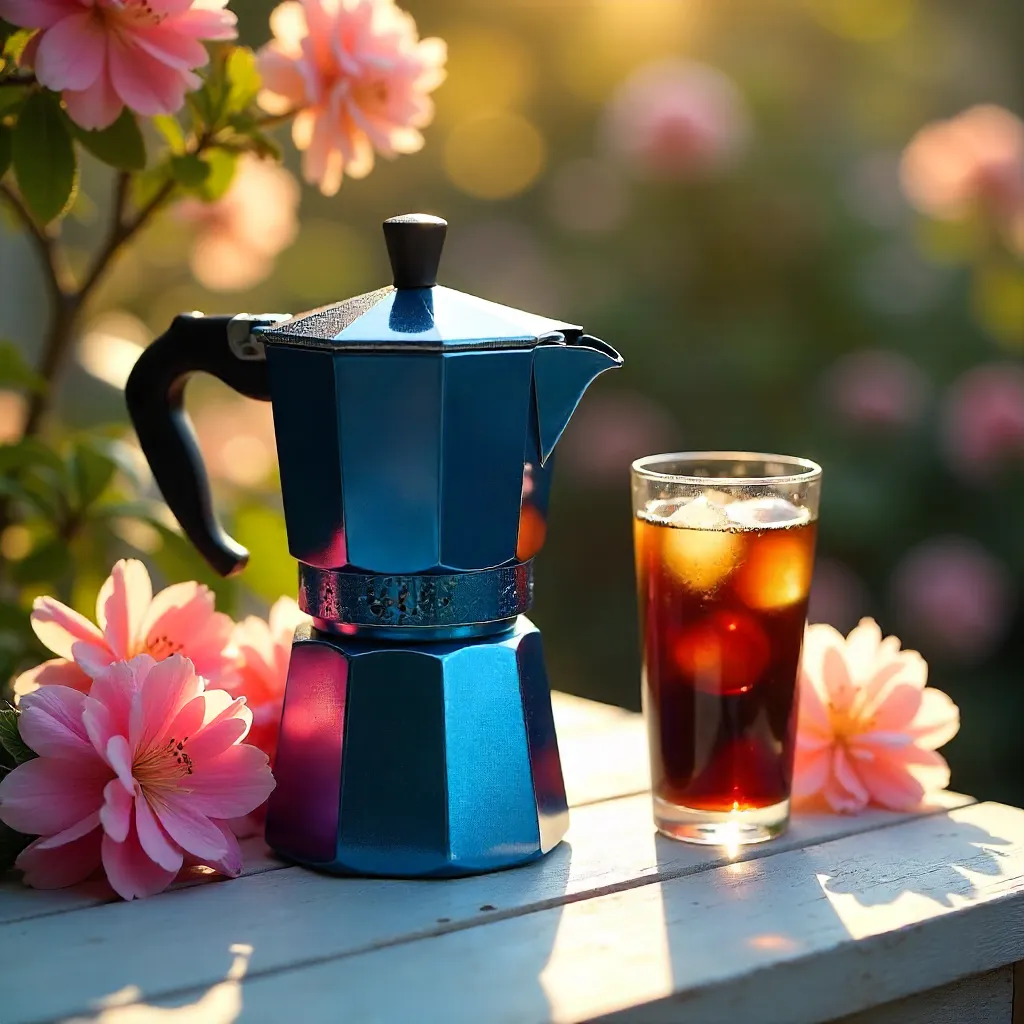 Cobalt Blue Moka Pot in Sunlit Azalea Garden