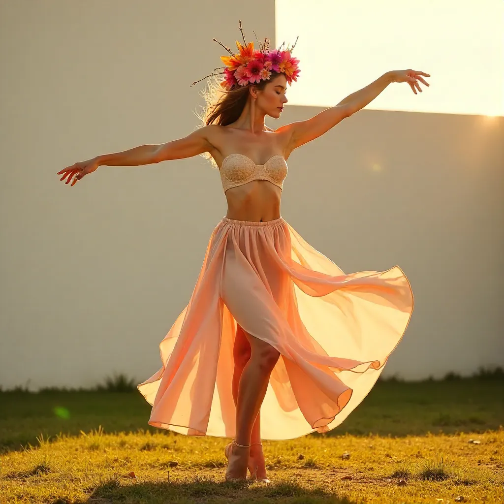Floral Headpiece Dancer in Minimalist Outdoor Scene