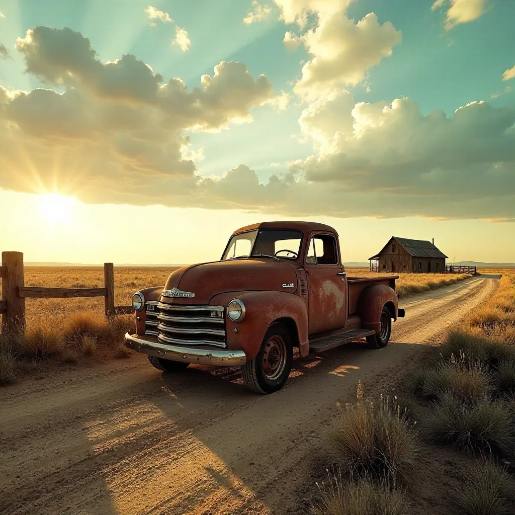 Abandoned Vintage Truck under Open Rustic Skies